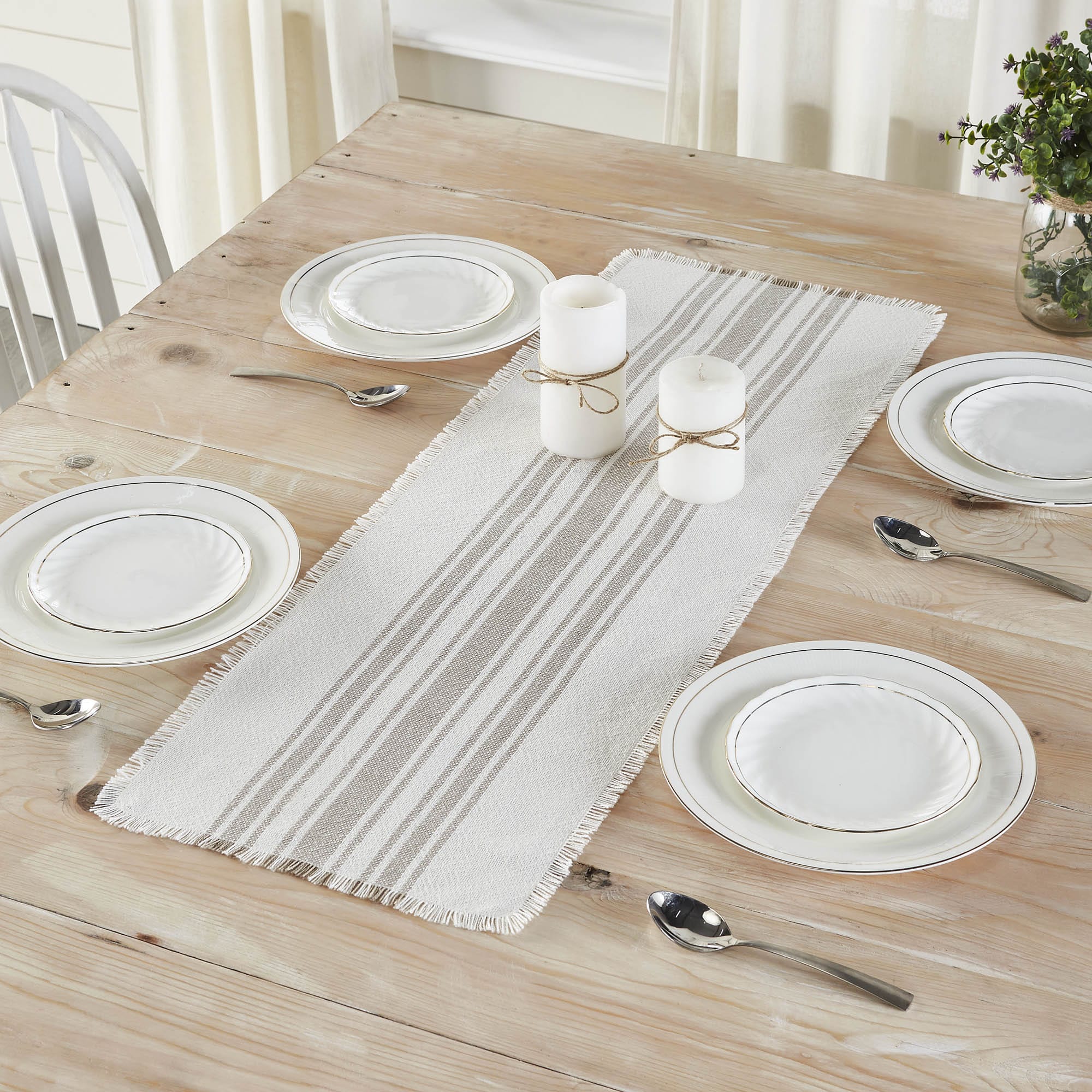 Dove Grey Stripe Indoor/ Outdoor Table Runner