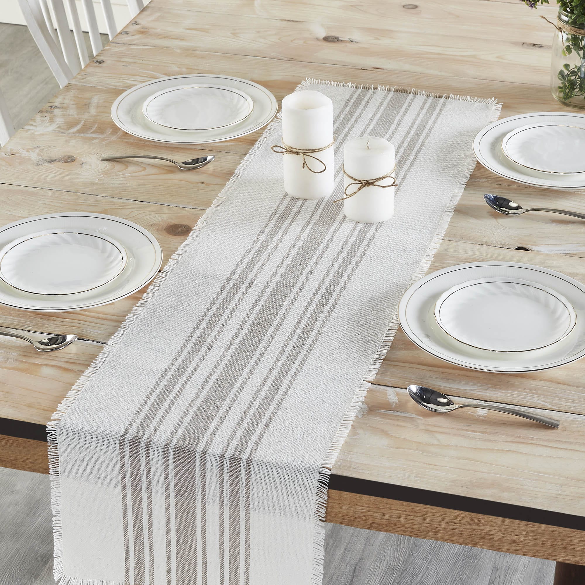 Dove Grey Stripe Indoor/ Outdoor Table Runner