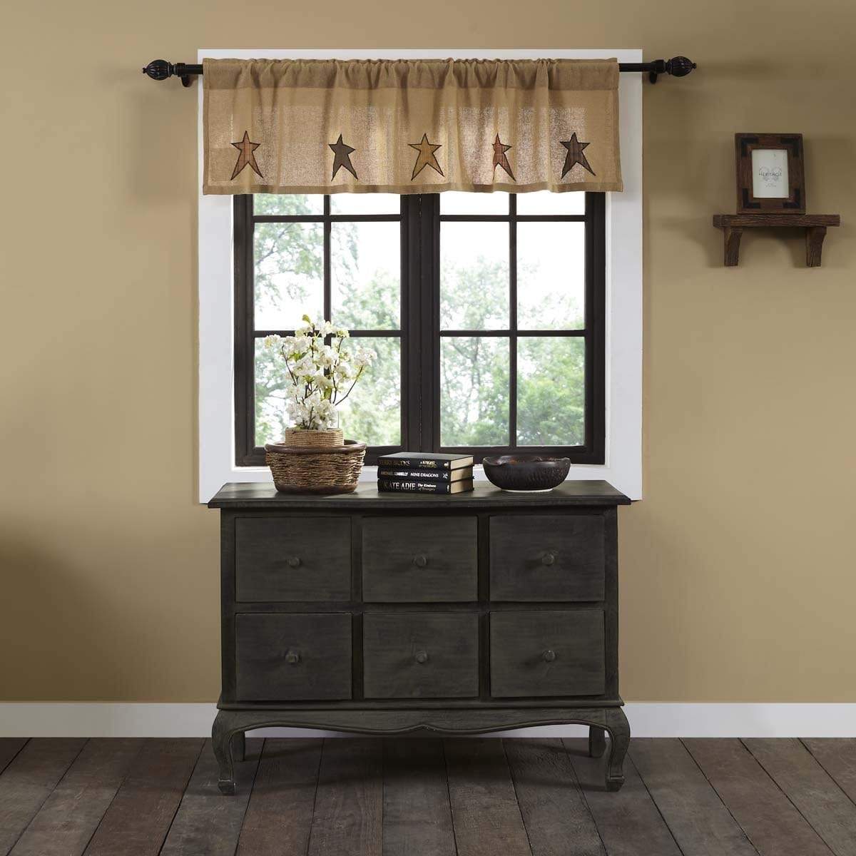 Stratton Burlap Applique Star Valance