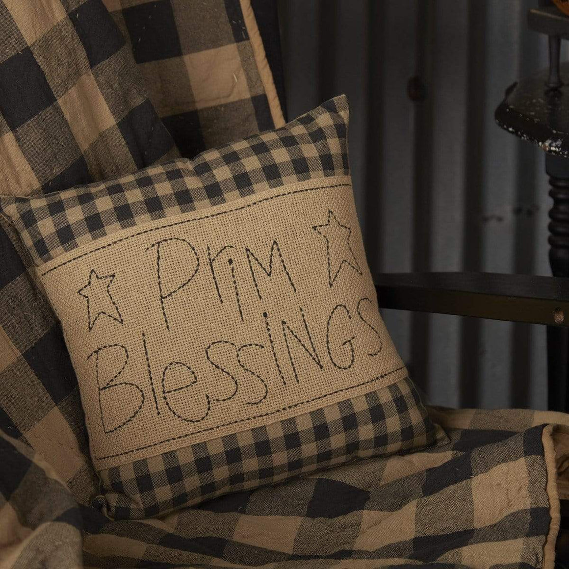 Black Check Prim Blessings Pillow