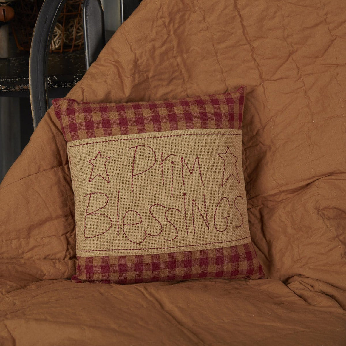 Burgundy Check Prim Blessings Pillow