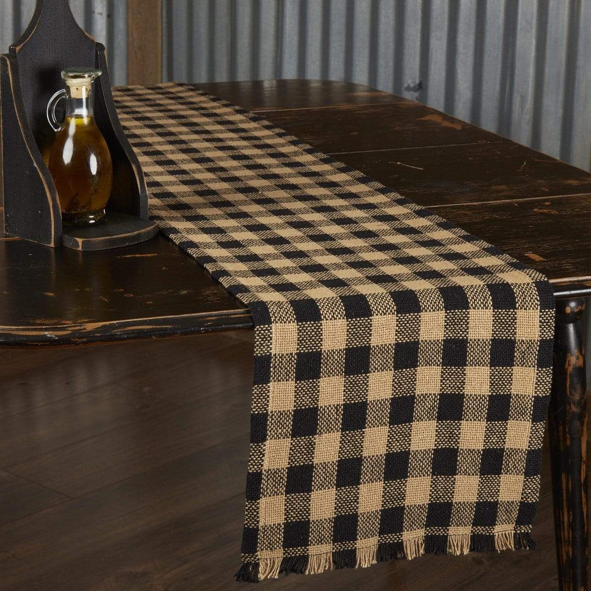 Burlap Black Check Runner