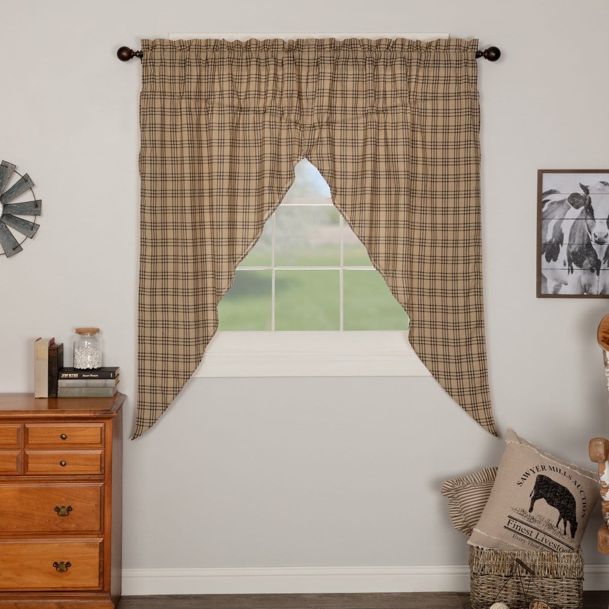 Sawyer Mill Charcoal Plaid Prairie Curtain