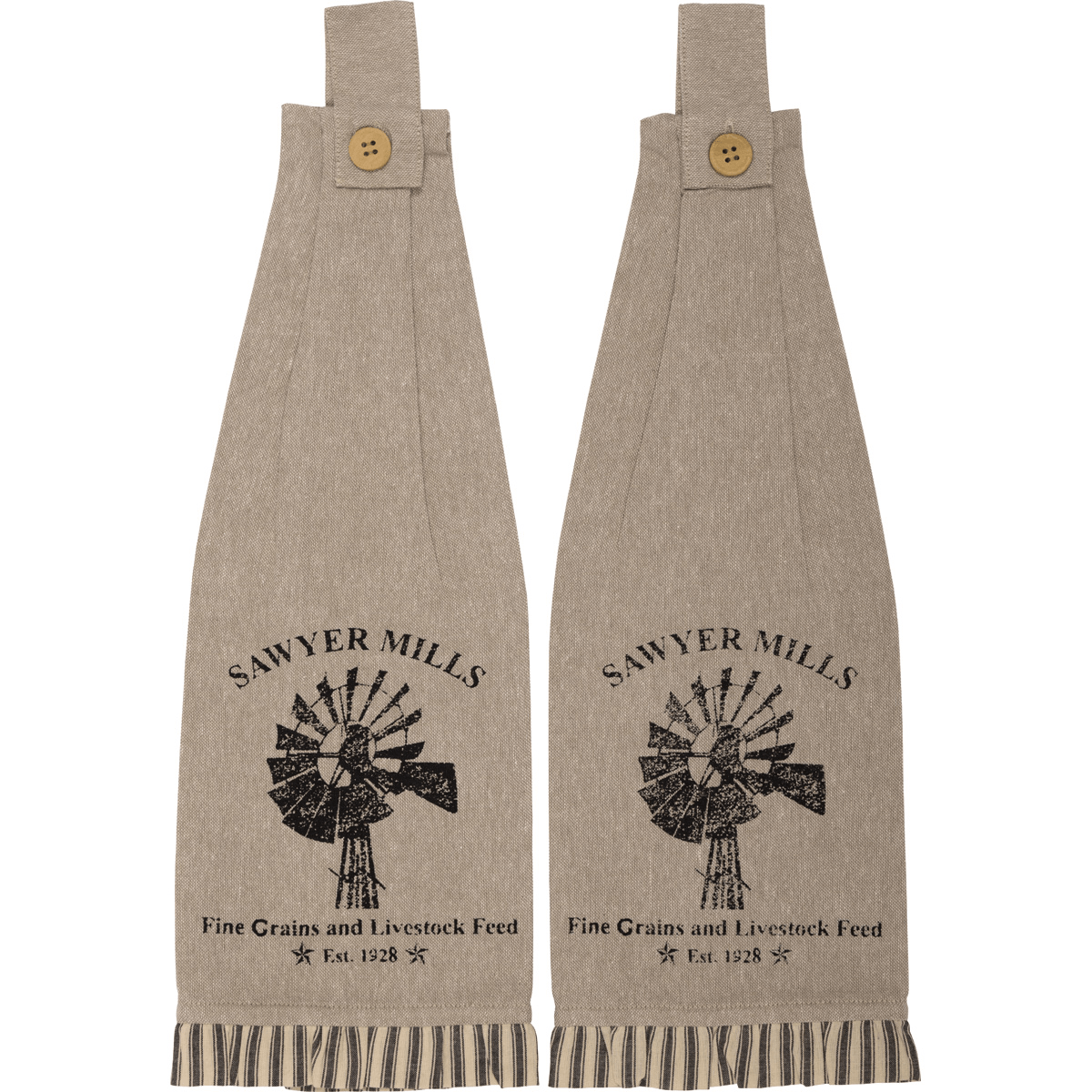 Sawyer Mill Charcoal Farmhouse Button Loop Kitchen Towel Set of 2