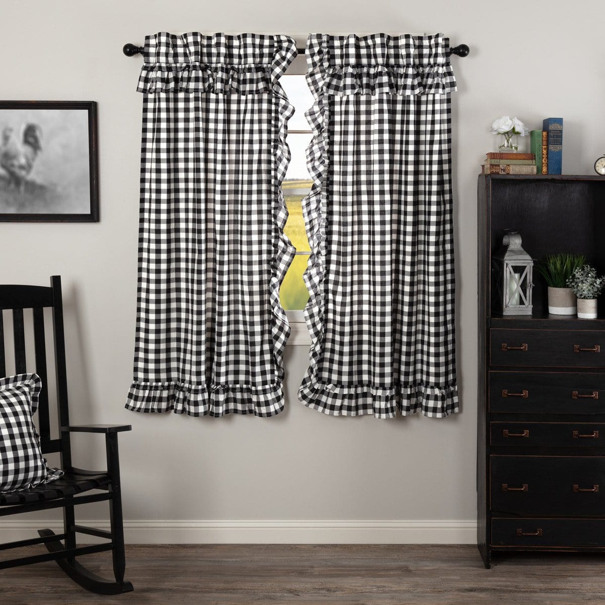 Annie Buffalo Check Ruffled 63" Panel Set - Black