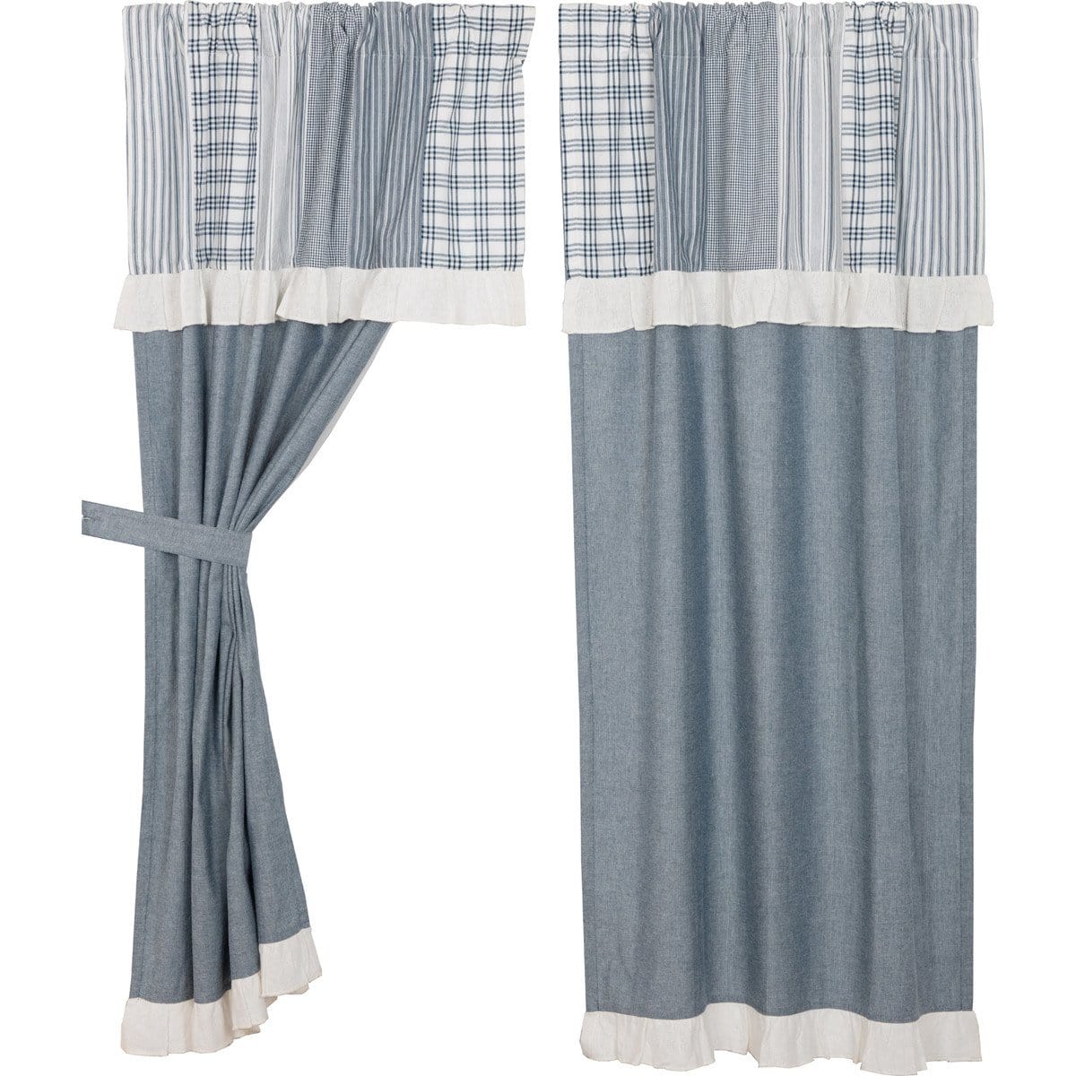 Sawyer Mill Blue 63" Panel Set with Attached Patchwork Valance