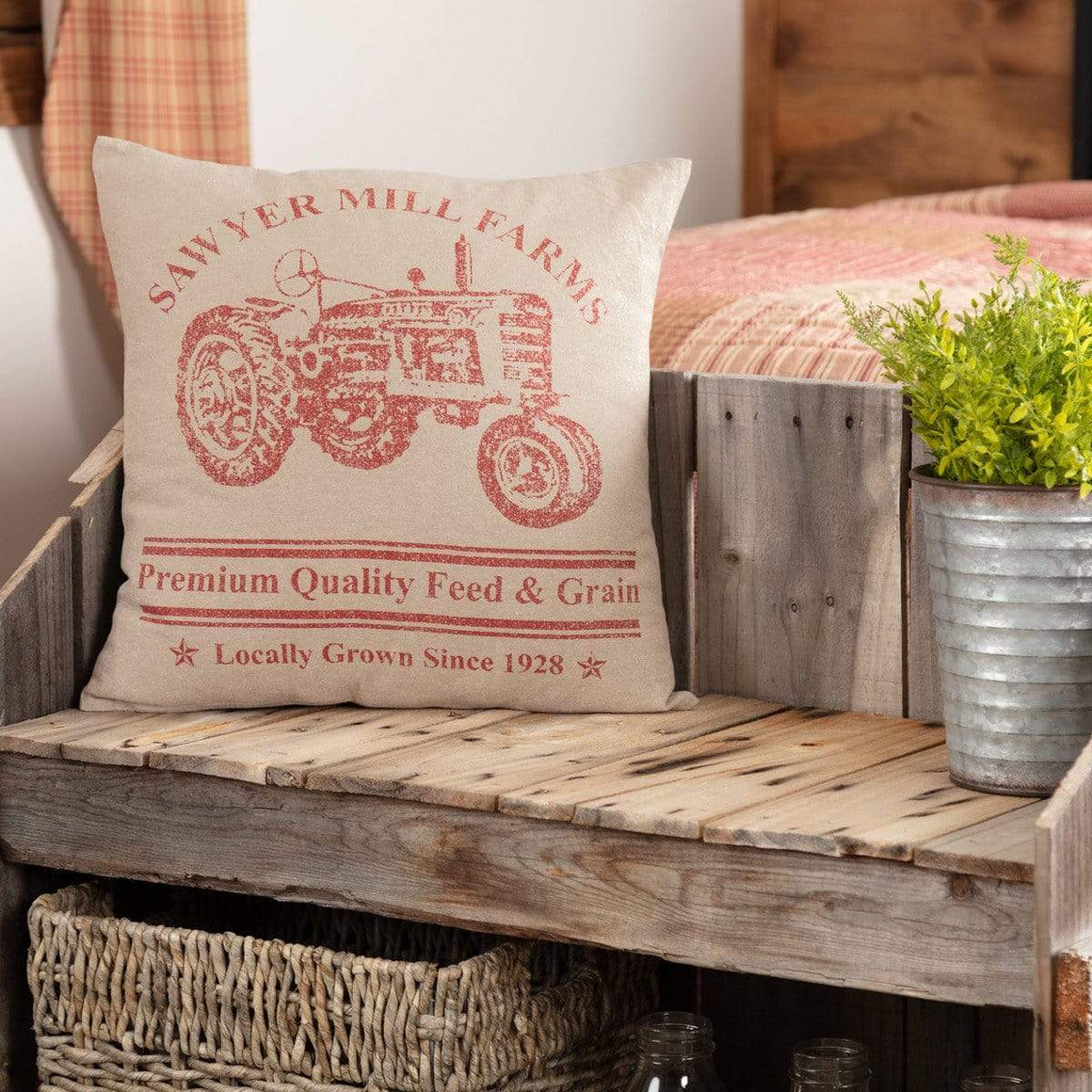 Sawyer Mill Red Tractor Pillow