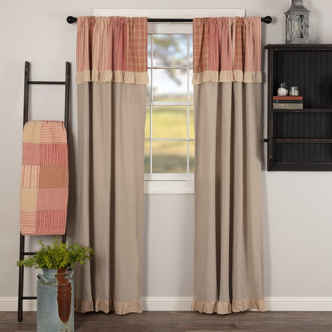 Sawyer Mill Red 84" Panel Set With Attached Valance