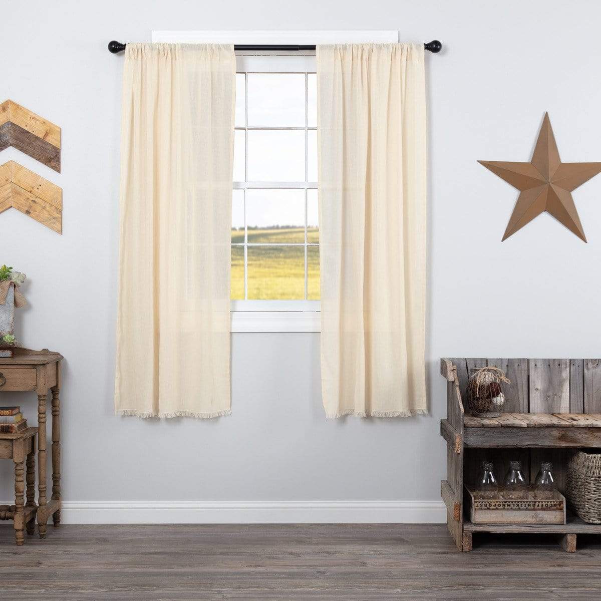 tobacco shade cloth Fringed Panel Set Natural out of direct sunlight Tobacco Cloth Natural Window Collection