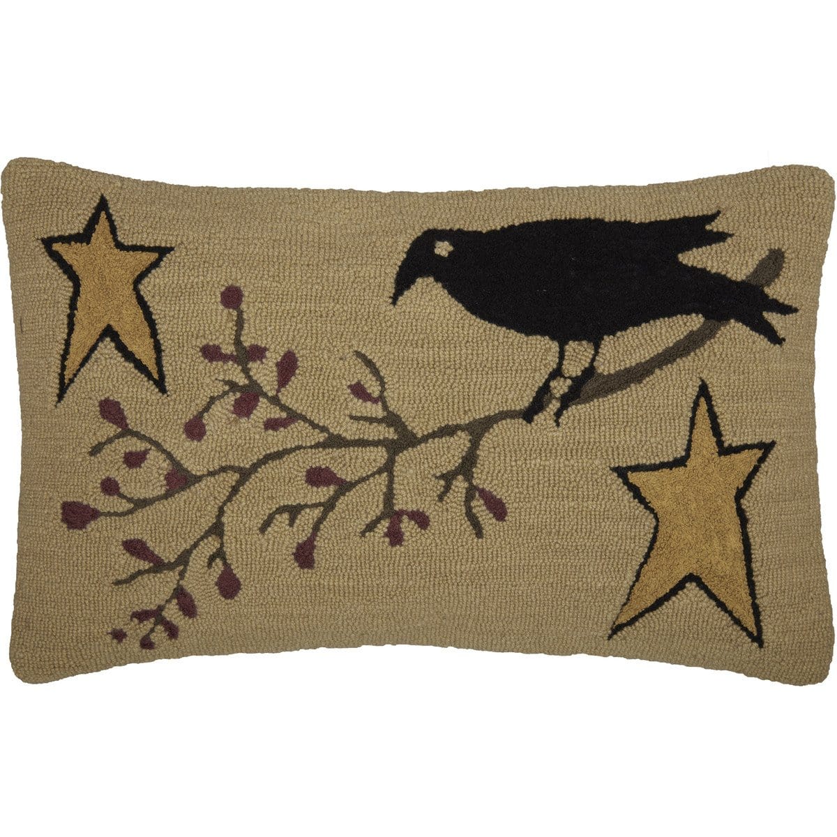 Kettle Grove Crow and Star Hooked Pillow