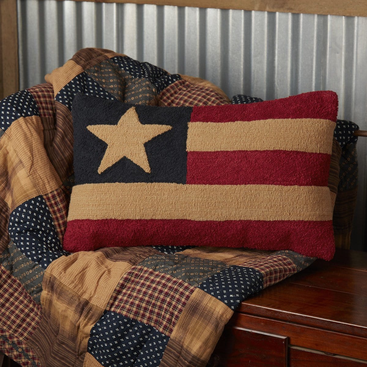 Patriotic Patch Hooked Pillow