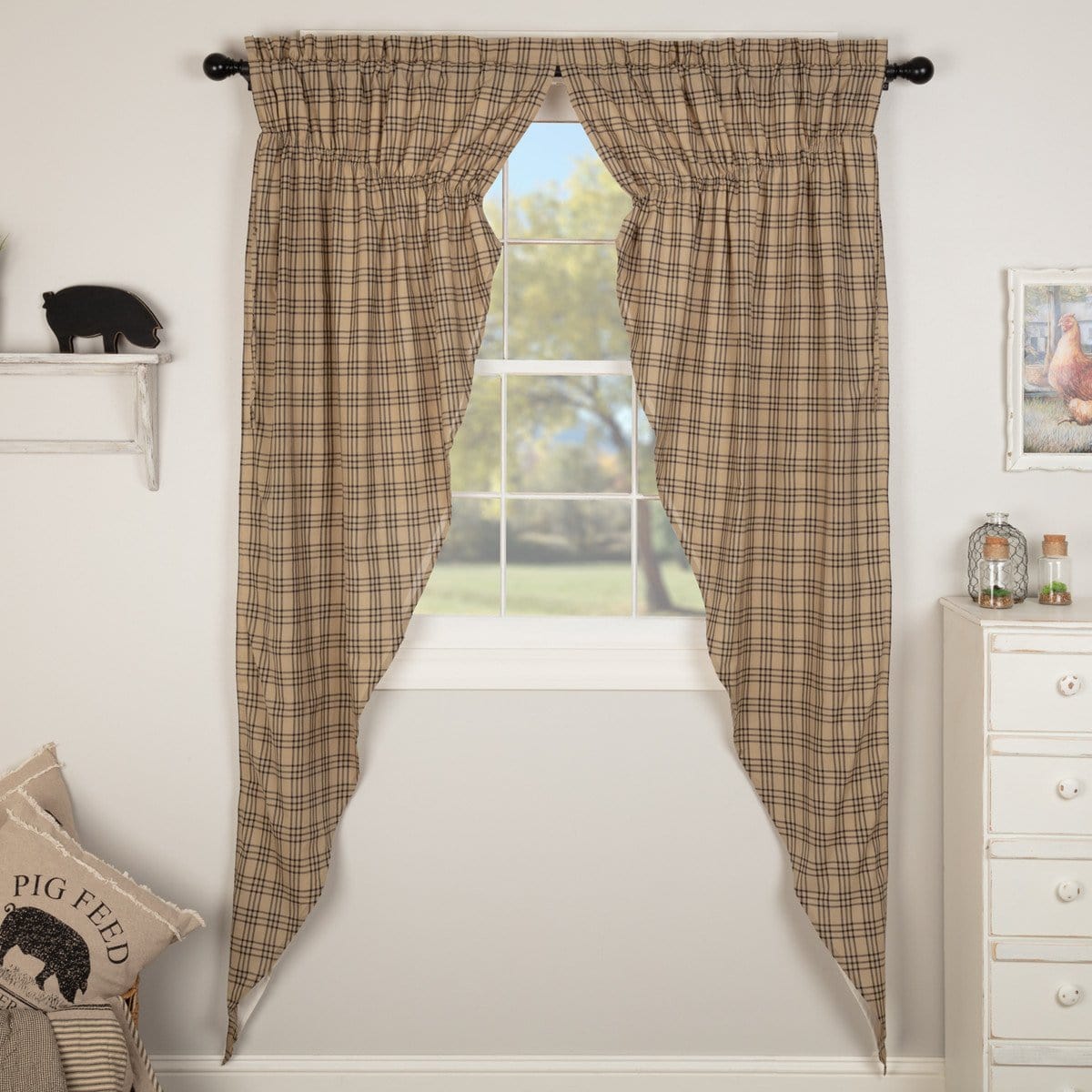 Sawyer Mill Charcoal Plaid Long Prairie Curtain