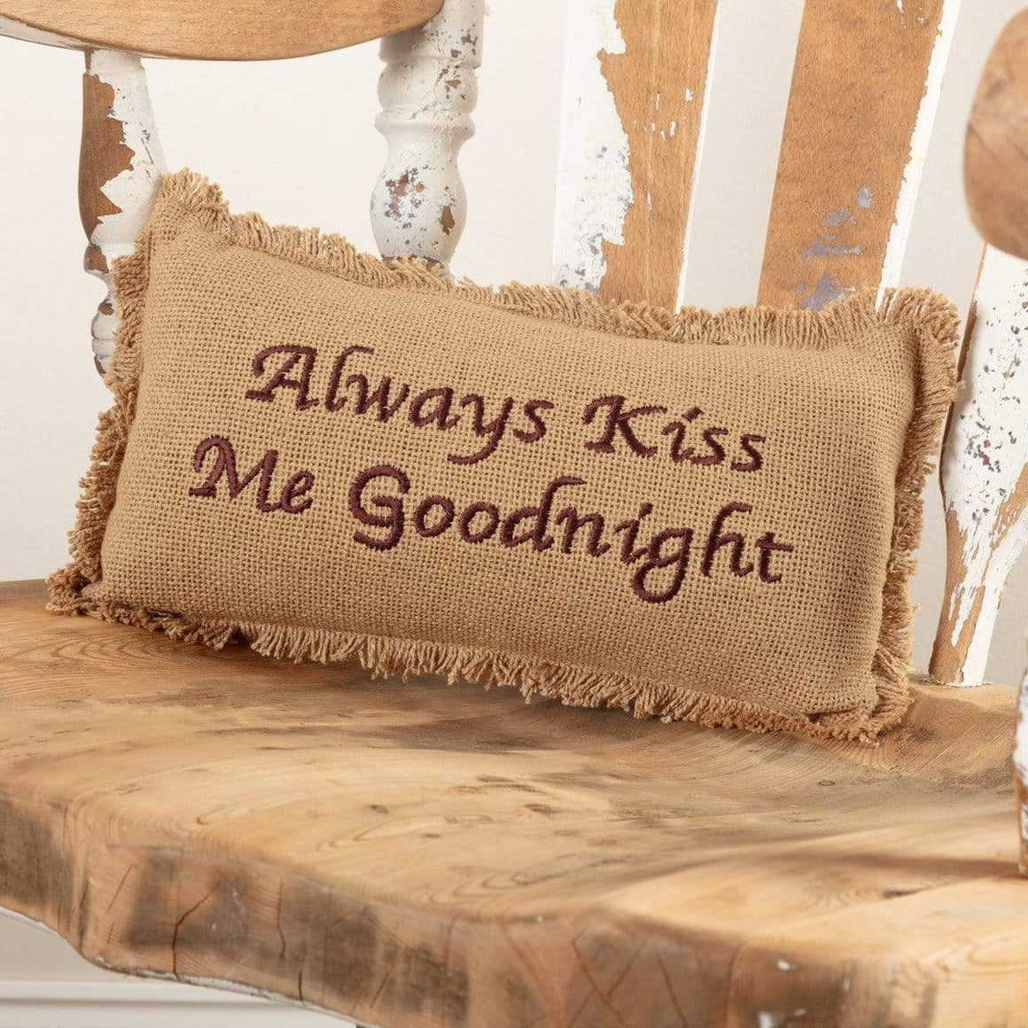 Burlap Natural Pillow Always Kiss Me Goodnight