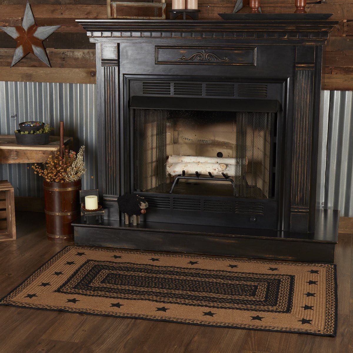 Rustic Star Rugs Entry Rug Farmhouse Rectangle Stencil Star Rug - Retro Barn Country Linens