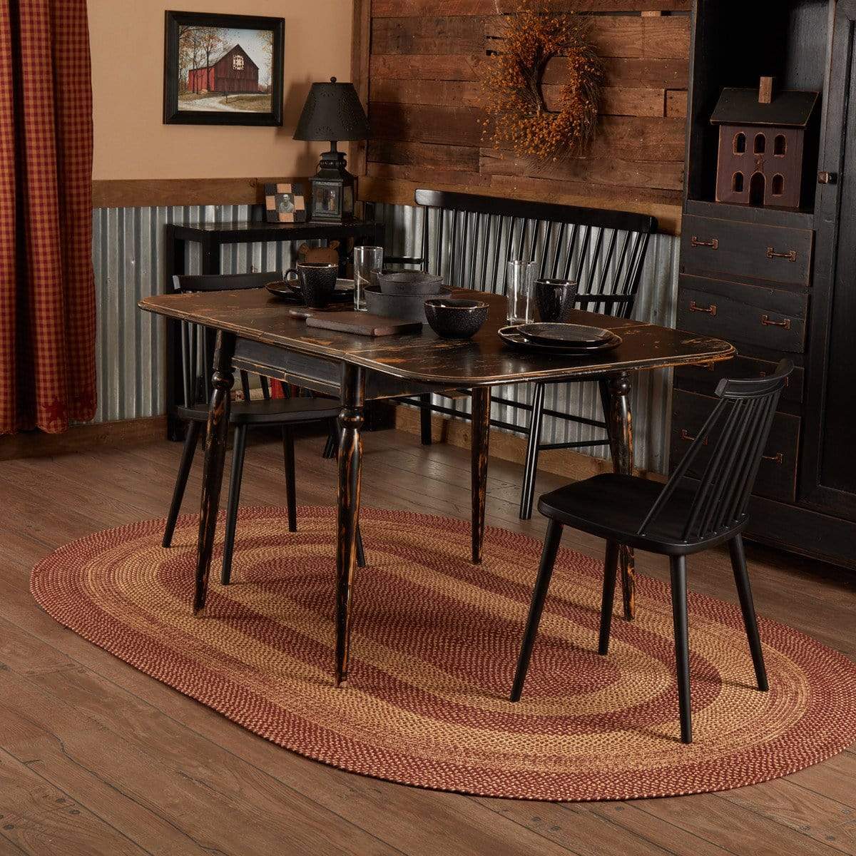 Burgundy Tan Oval Braided Rug