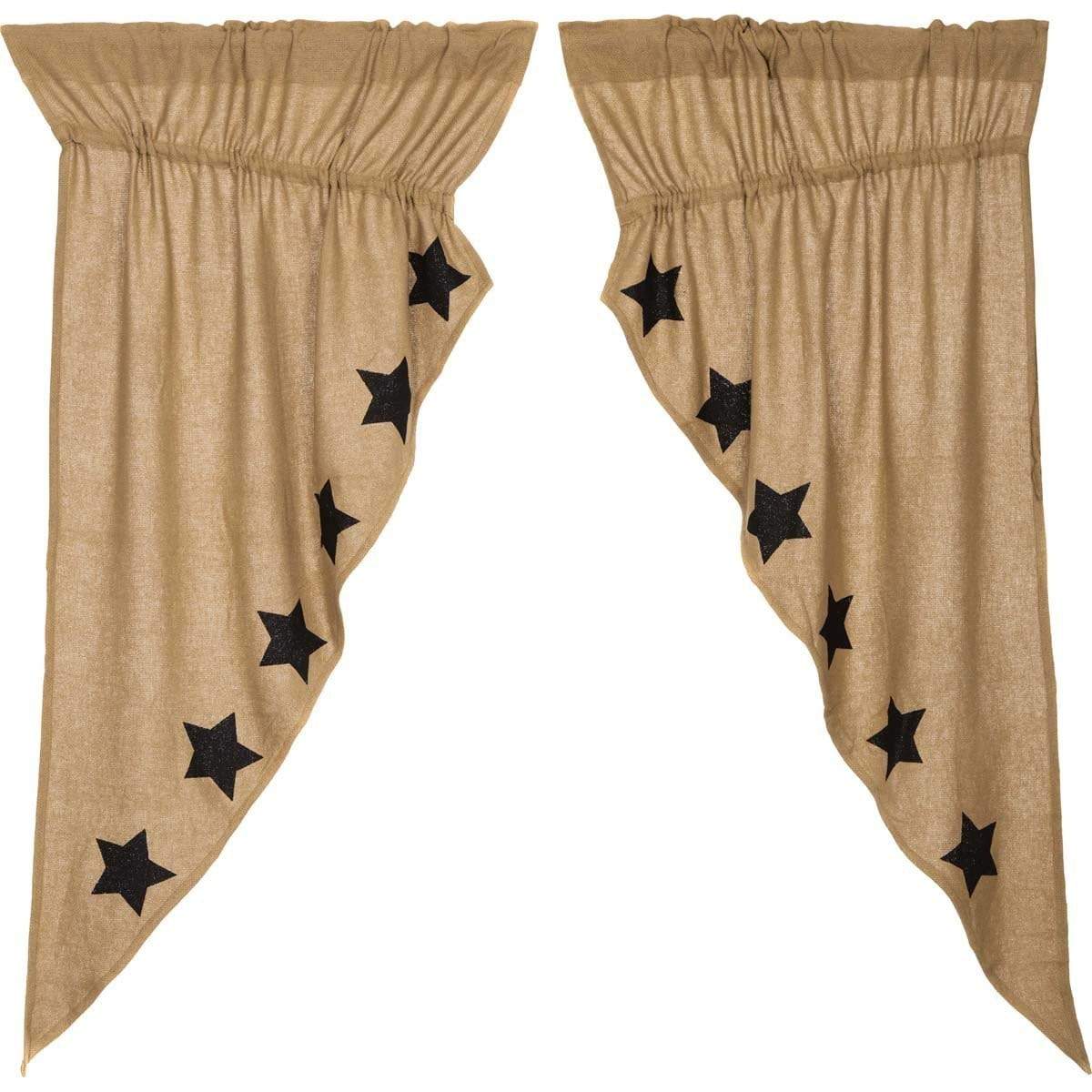 Burlap Natural Black Stencil Star Prairie Curtain