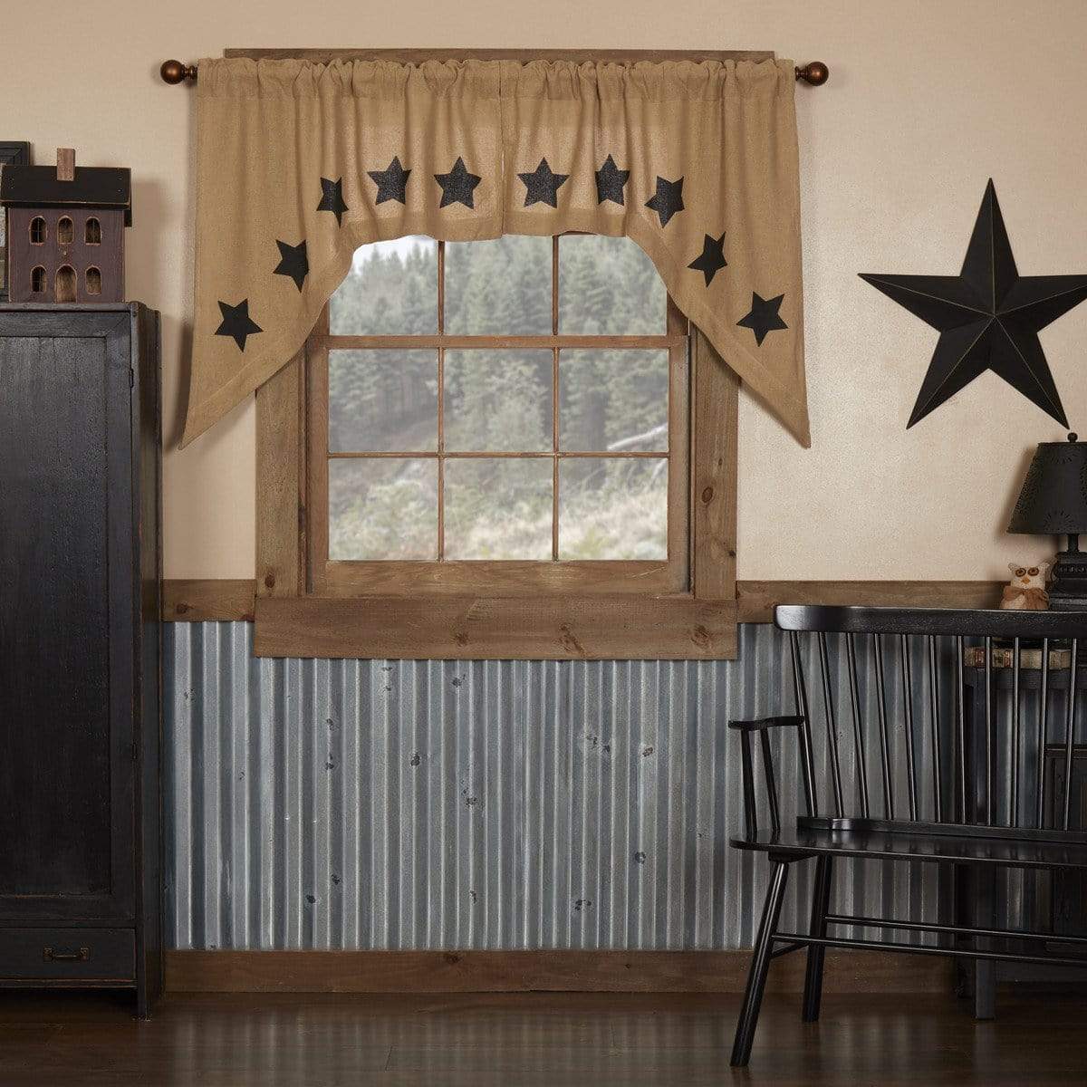 Burlap Natural Black Stencil Star Swag