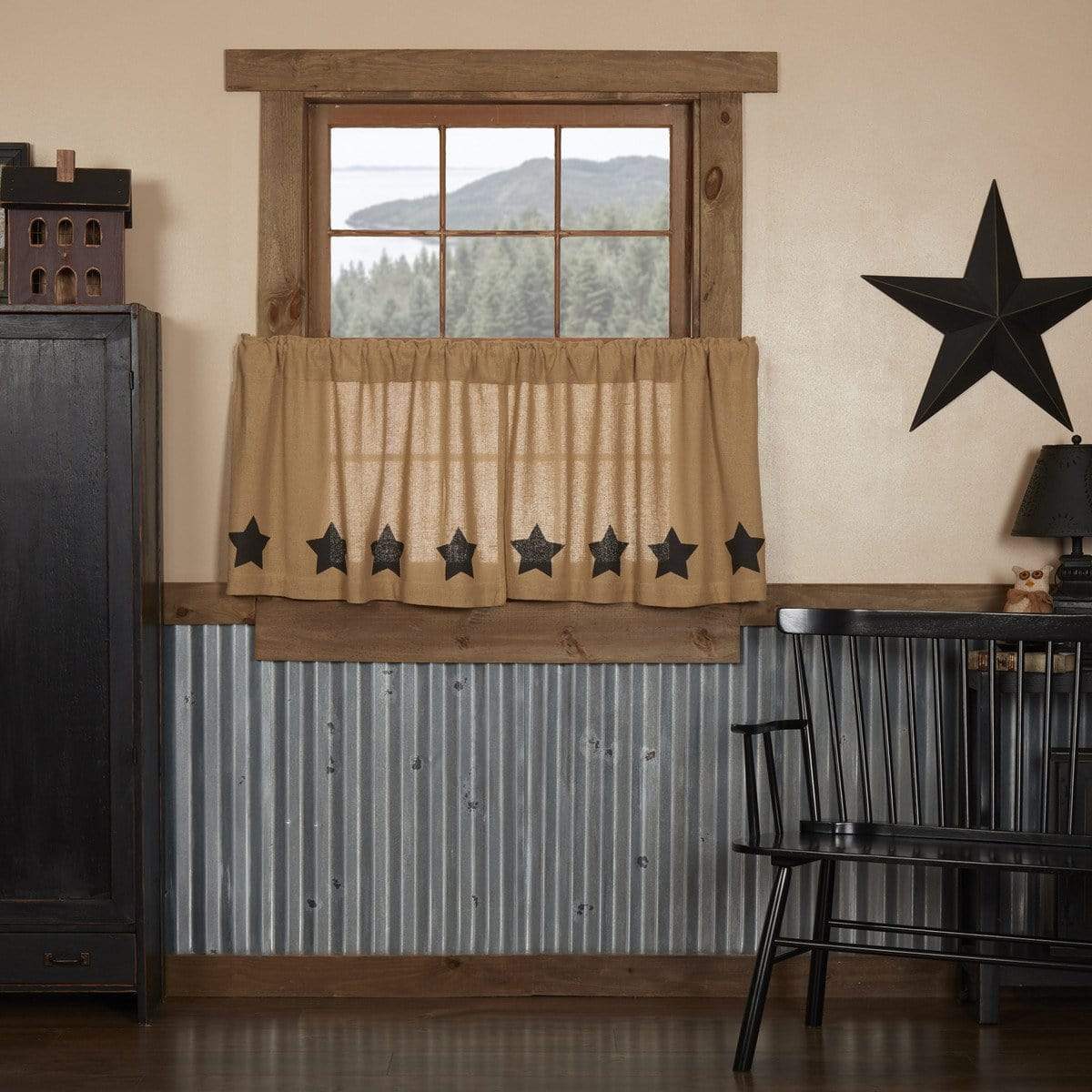 Burlap Natural Black Stencil Star Tier Set