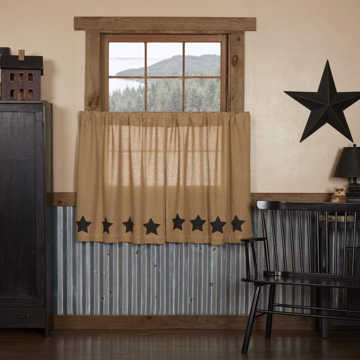 Burlap Natural Black Stencil Star Tier Set