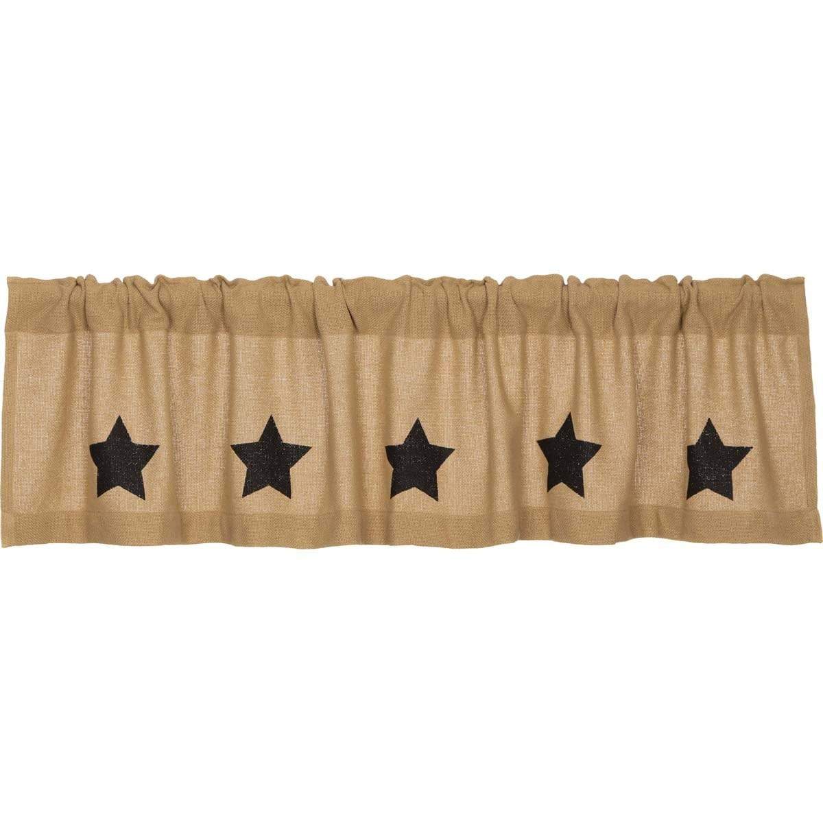 Burlap Natural Black Stencil Star Valance