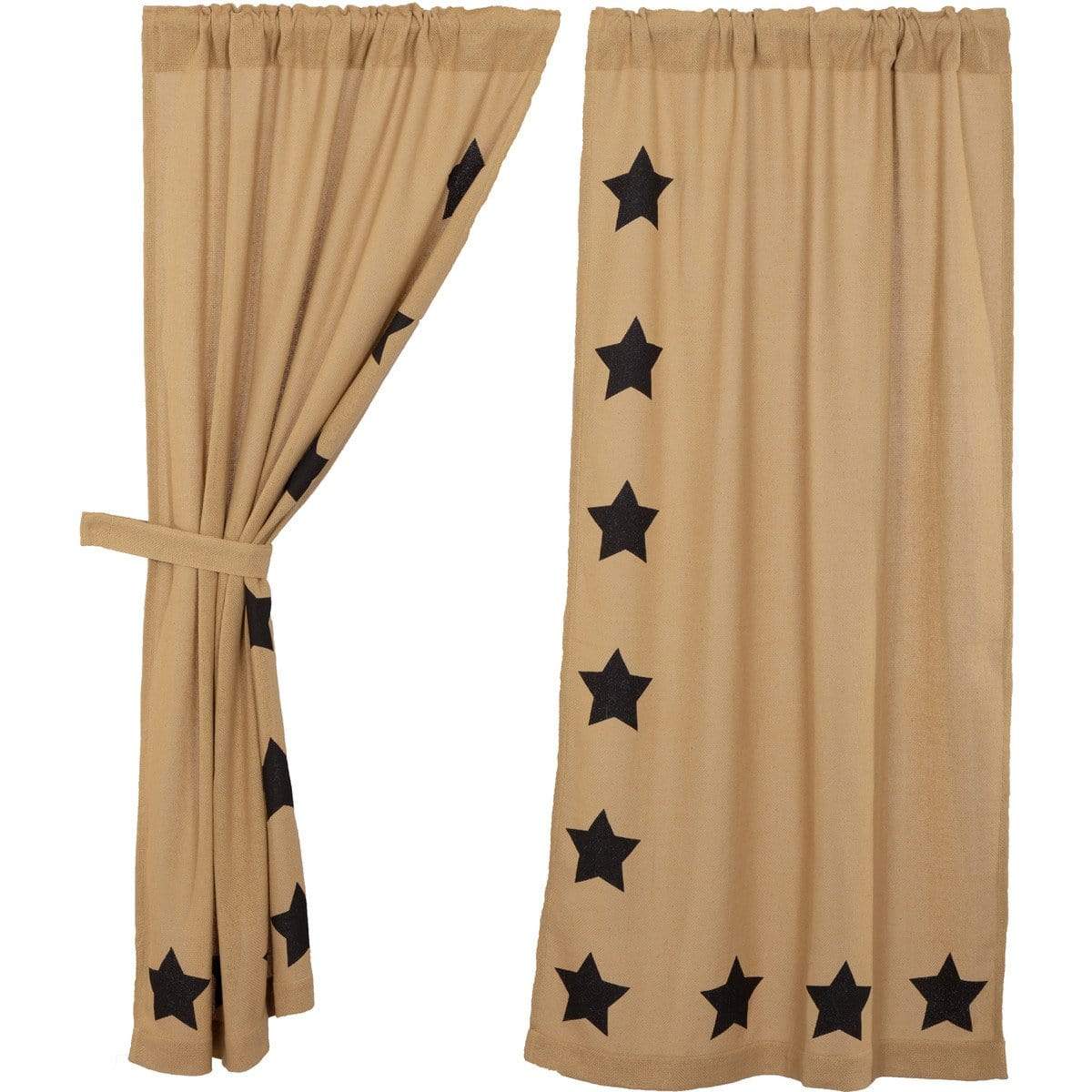 Burlap Natural Black Stencil Star 63" Panel Set