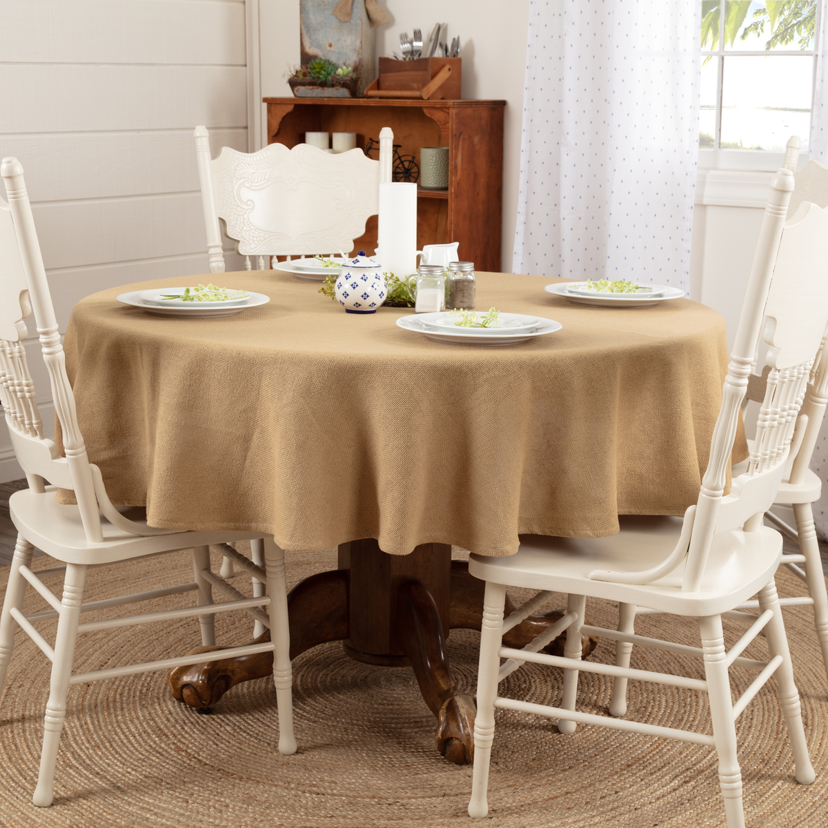 Burlap Natural Round Tablecloth