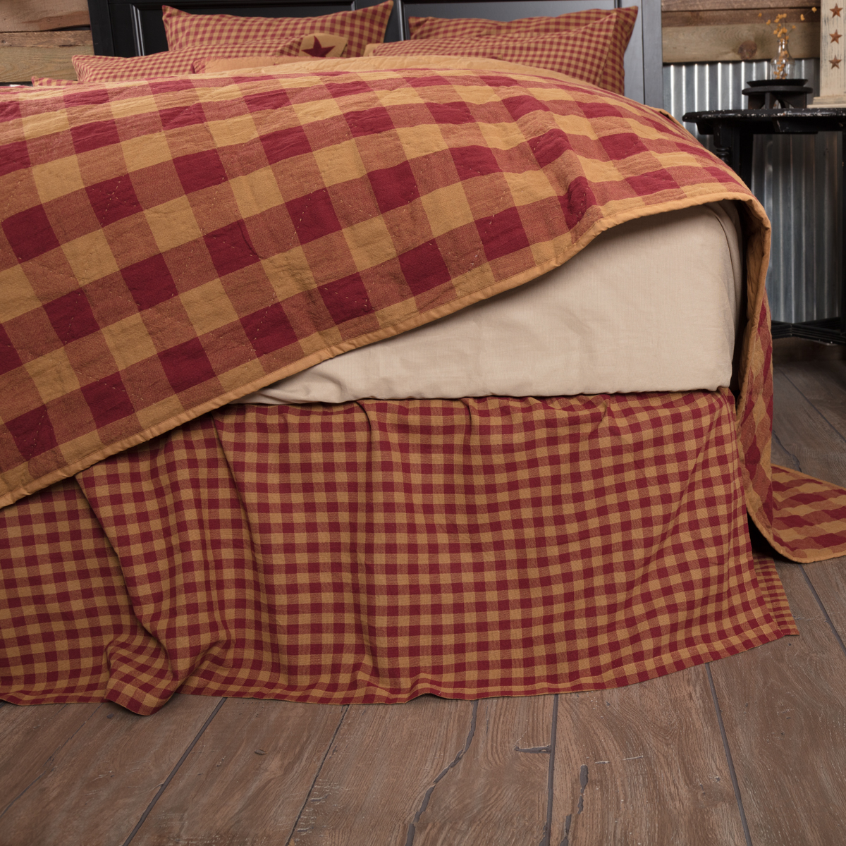 Burgundy Check Bedskirt 16"