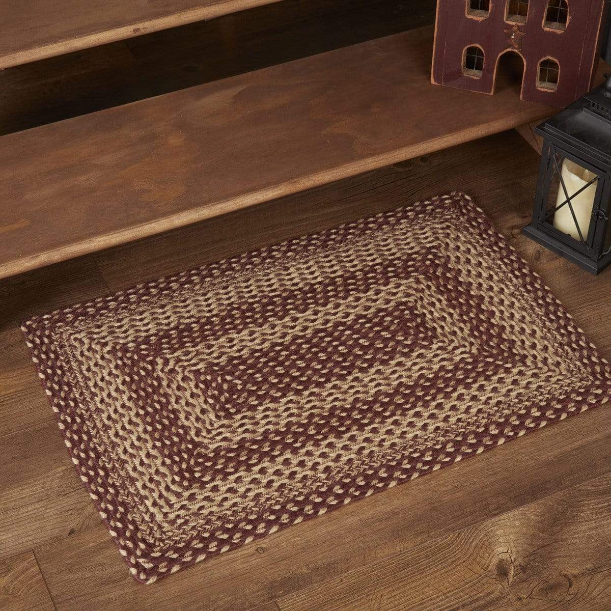 Burgundy Tan Rectangle Braided Rug