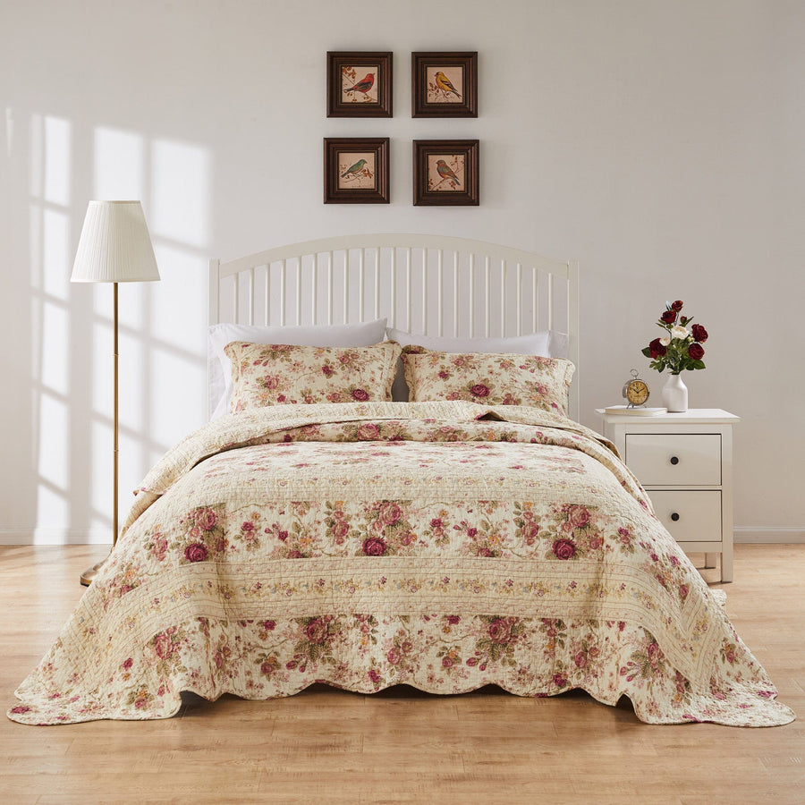 Antique Rose Quilted Bedspread Set