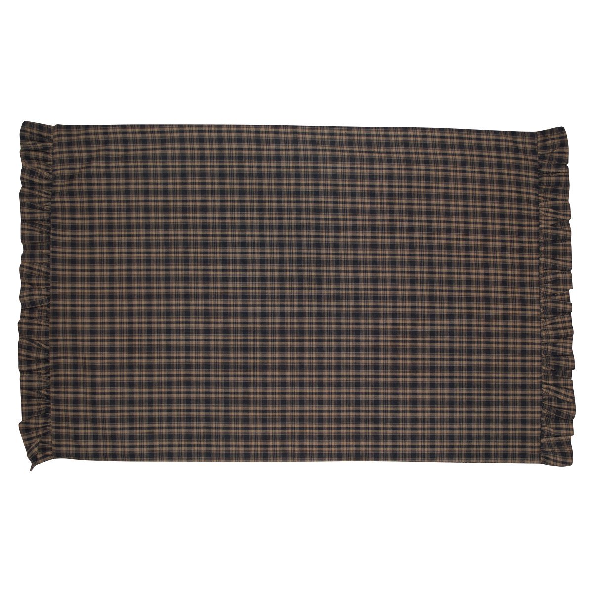 Black and Tan Plaid Ruffled Pillow Case Set