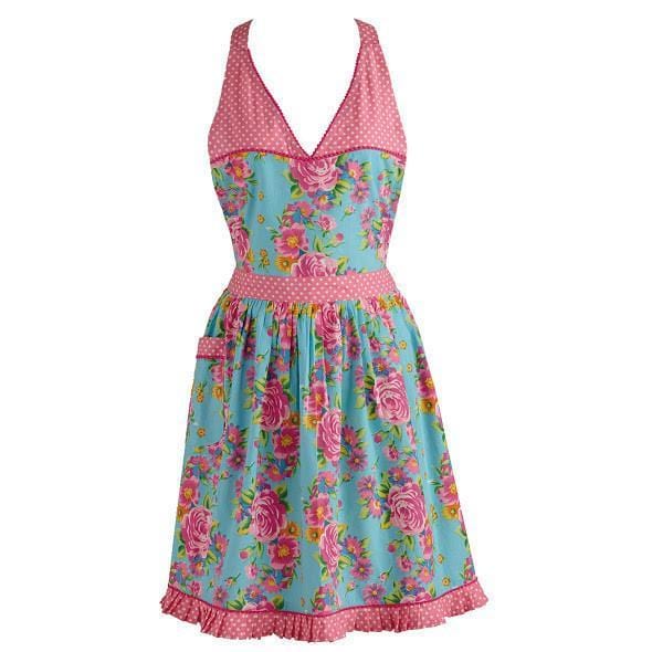 エプロン 1910s Sweet Petite Floral Cotton Apron Blue Floral Vintage Style Apron - Retro Barn Country Linens