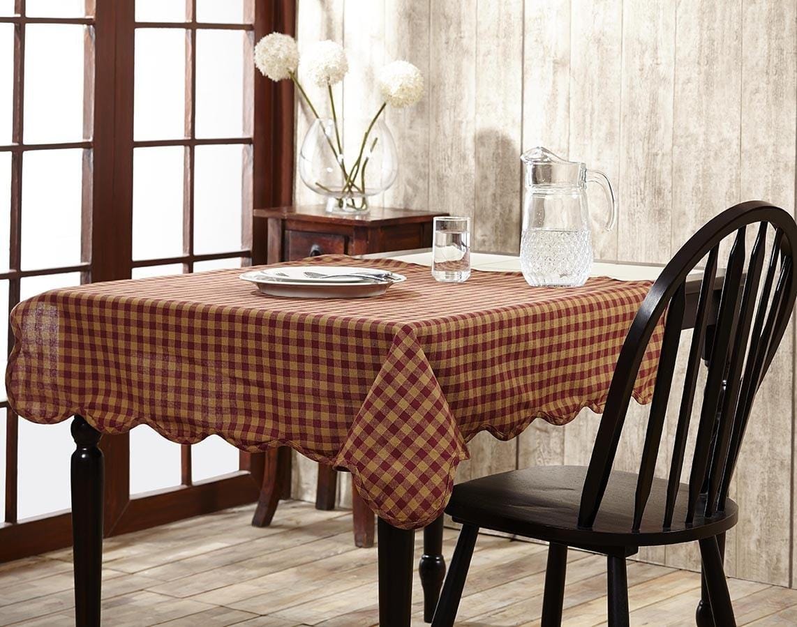 Burgundy Check Round Tablecloth