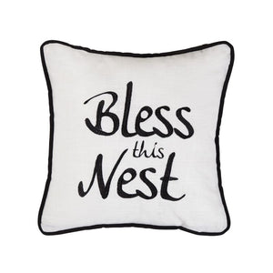 Bless This Nest Embroidered Pillow