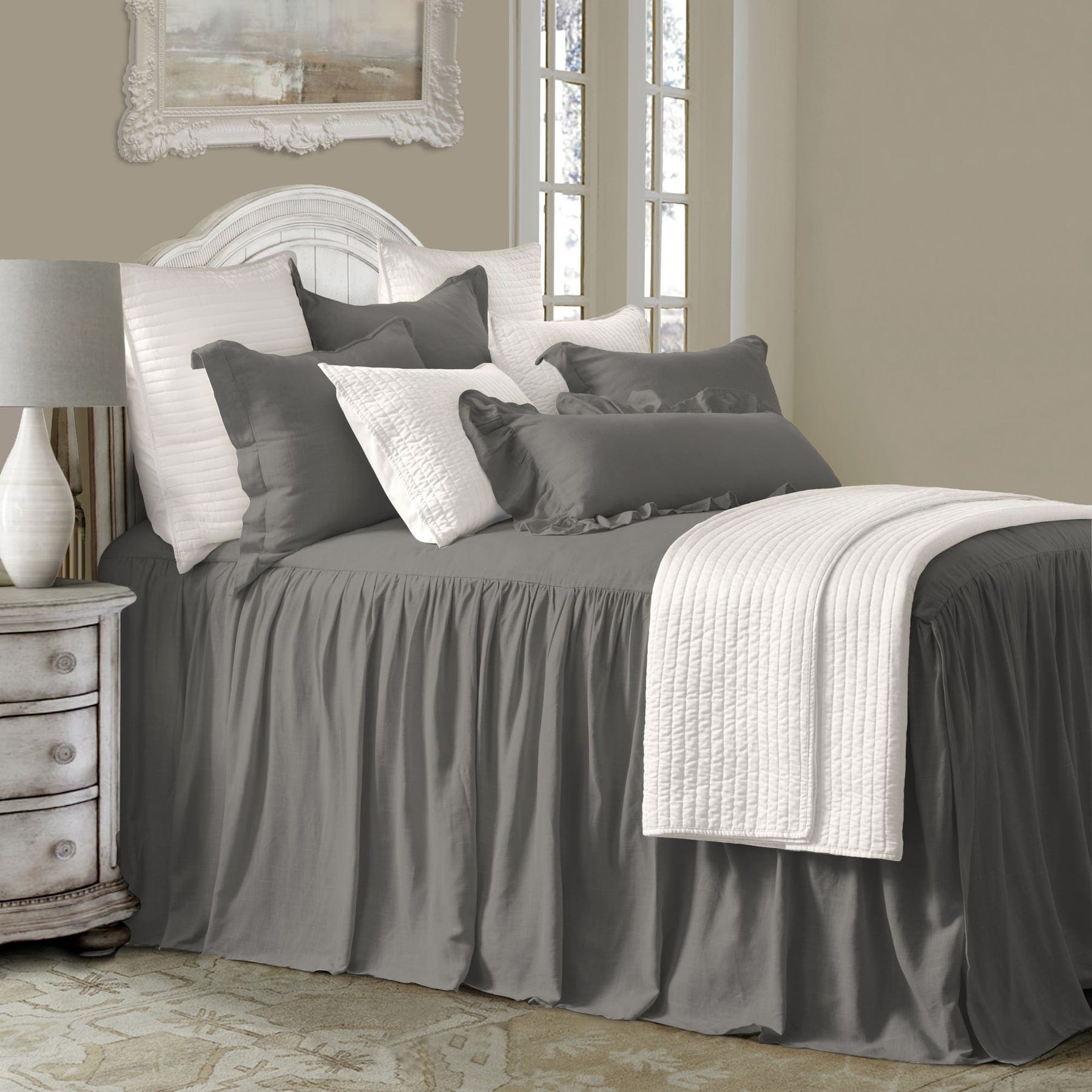 Luna Washed Linen Bedspread Set in Slate