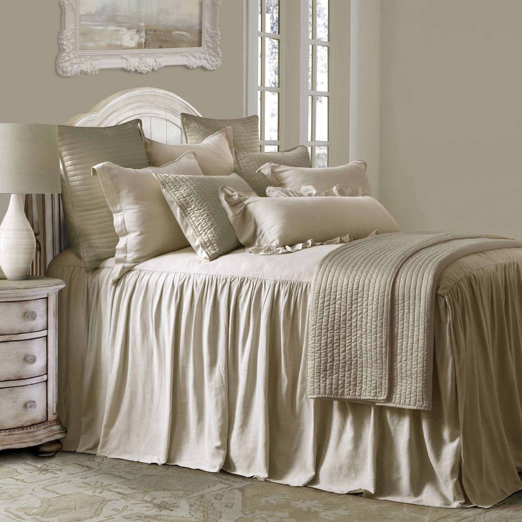 Luna Washed Linen Bedspread Set in Light Tan