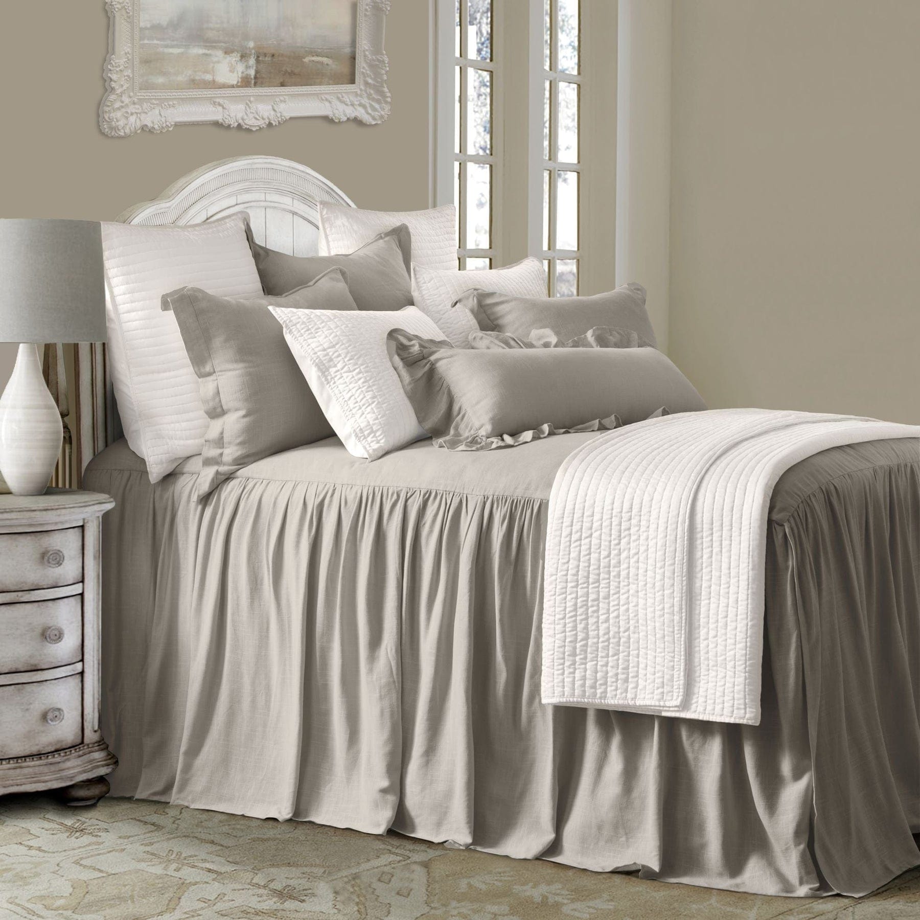 Luna Washed Linen Bedspread Set in Taupe