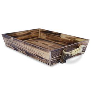 Wooden Tray with Faux Antler Handles