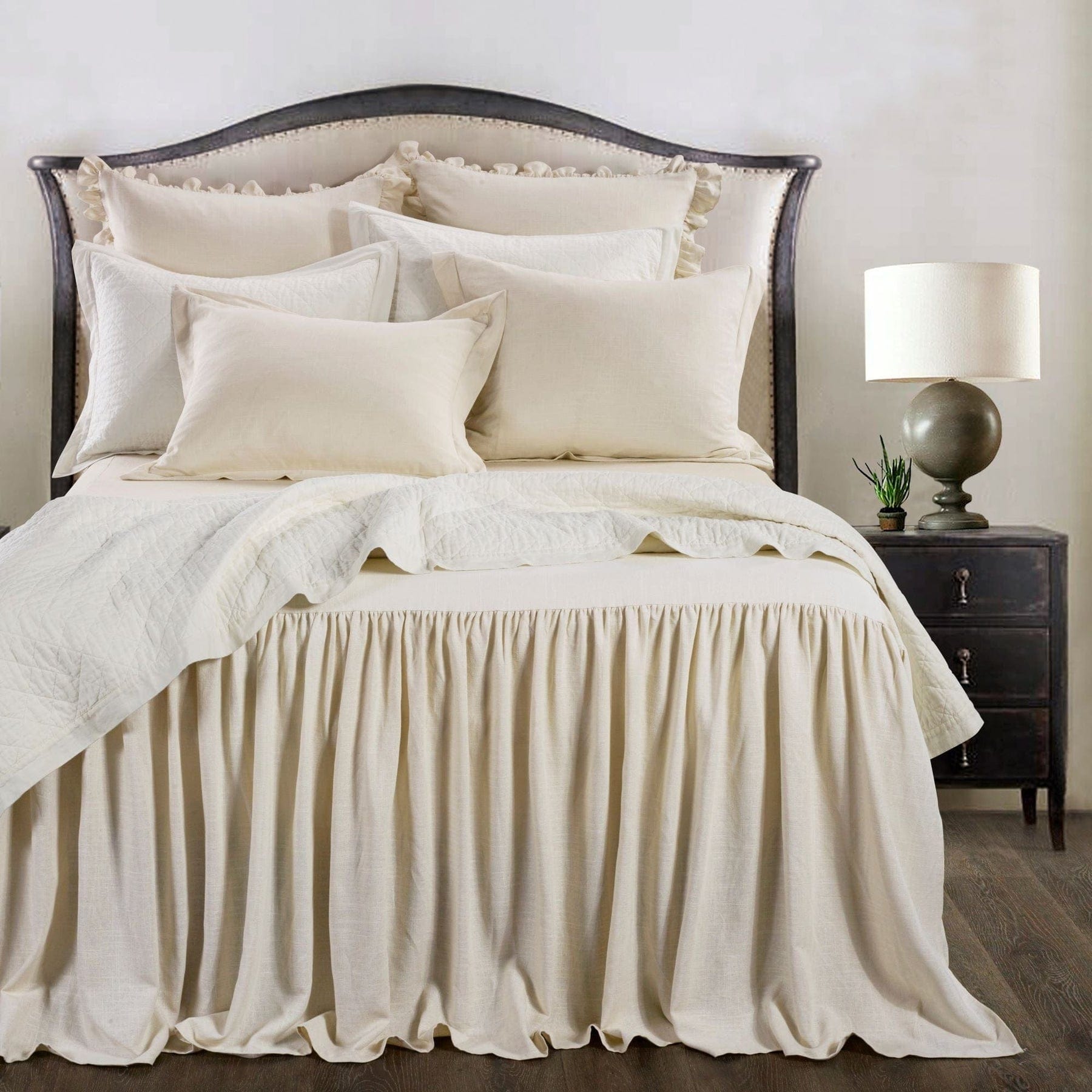 Luna Washed Linen Bedspread Set in Light Tan