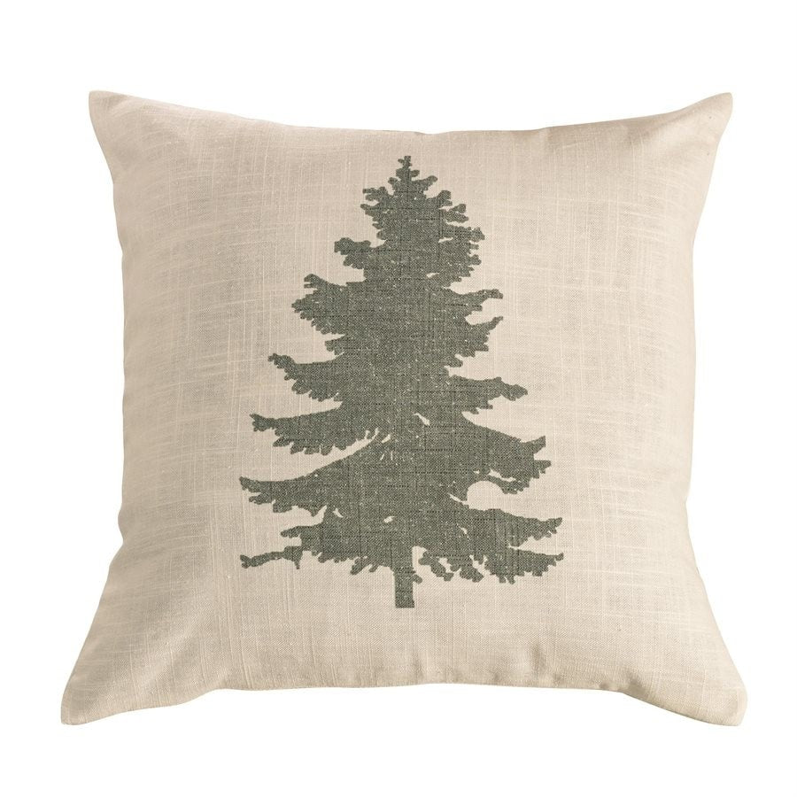 Green Pine Tree on Linen Pillow