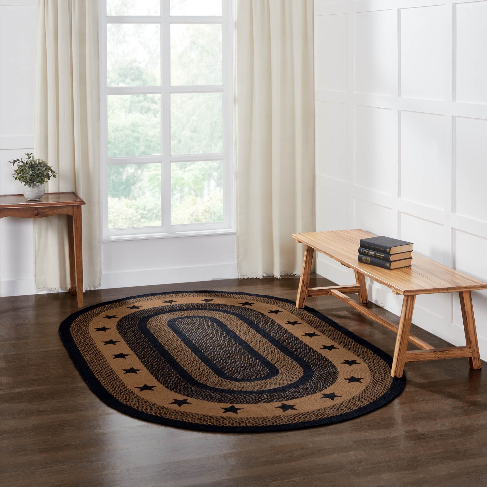 Farmhouse Oval Stencil Star Rug w/ Pad