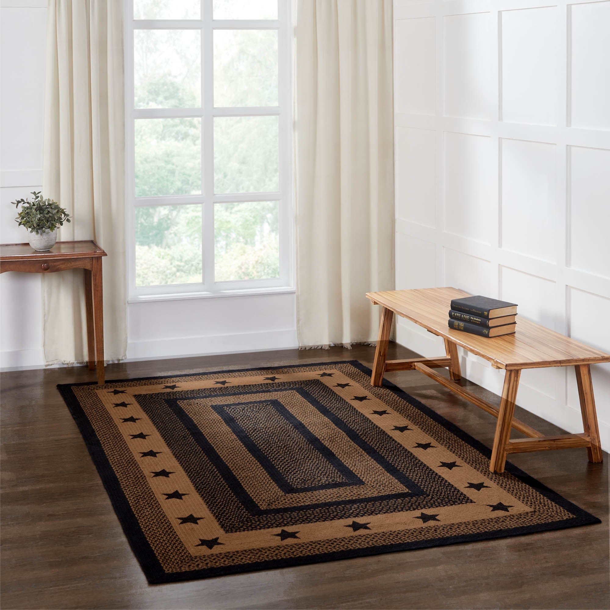 Farmhouse Rectangle Stencil Star Rug w/ Pad