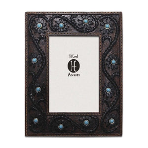 Faux Leather Picture Frame with Turquoise Accents