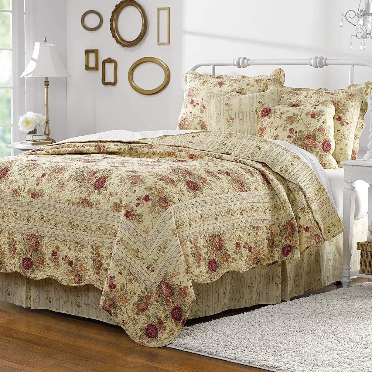 Antique Rose Ecru Quilt Set - Retro Barn Country Linens