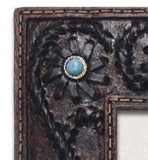 Faux Leather Picture Frame with Turquoise Accents