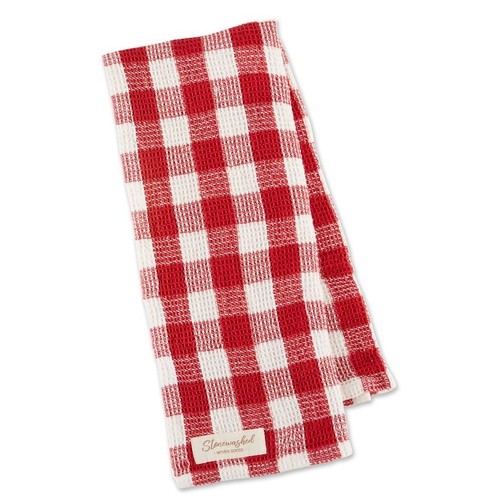 Red Check Waffle Weave Dishtowel Set of 2