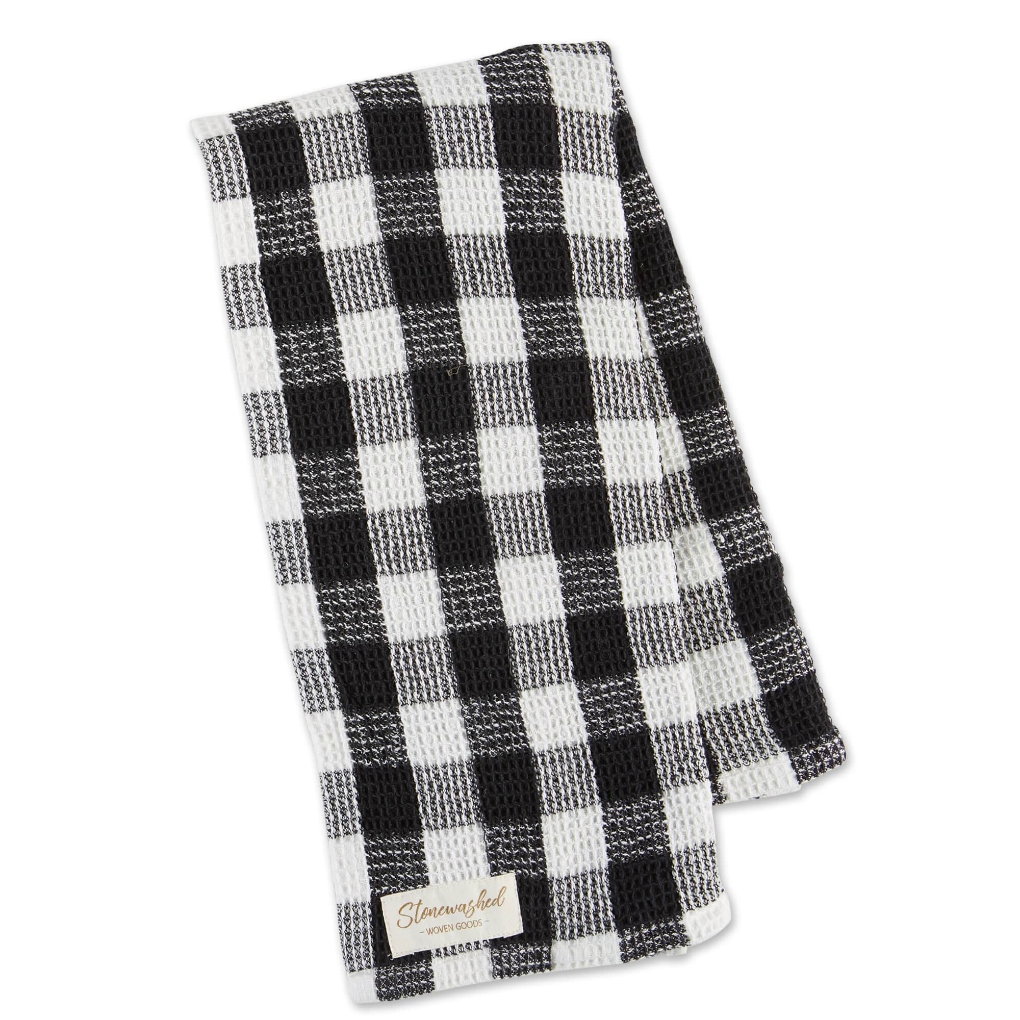 Black Check Waffle Weave Dishtowel Set of 2