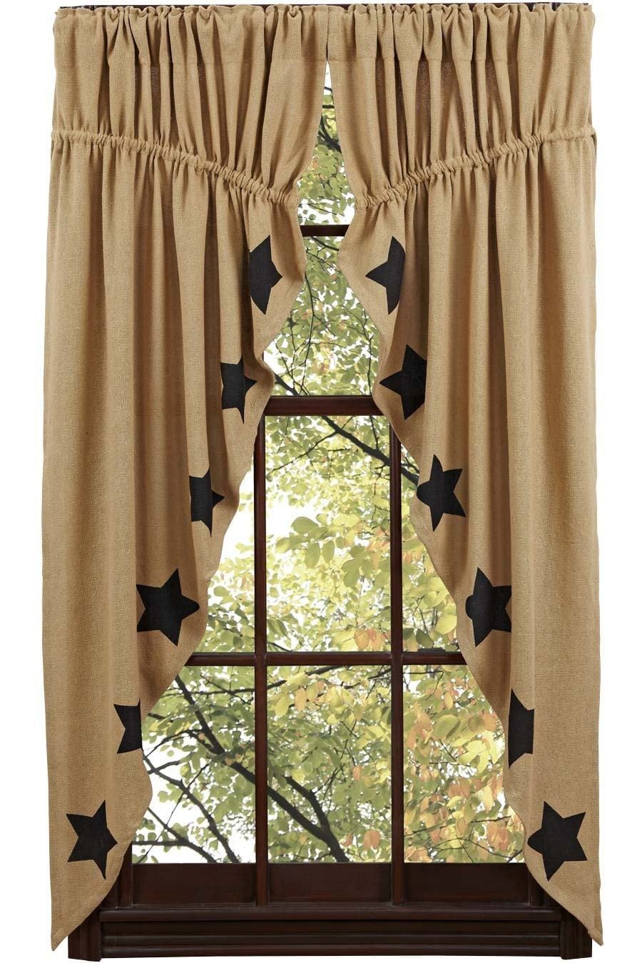 Burlap Natural Black Stencil Star Prairie Curtain