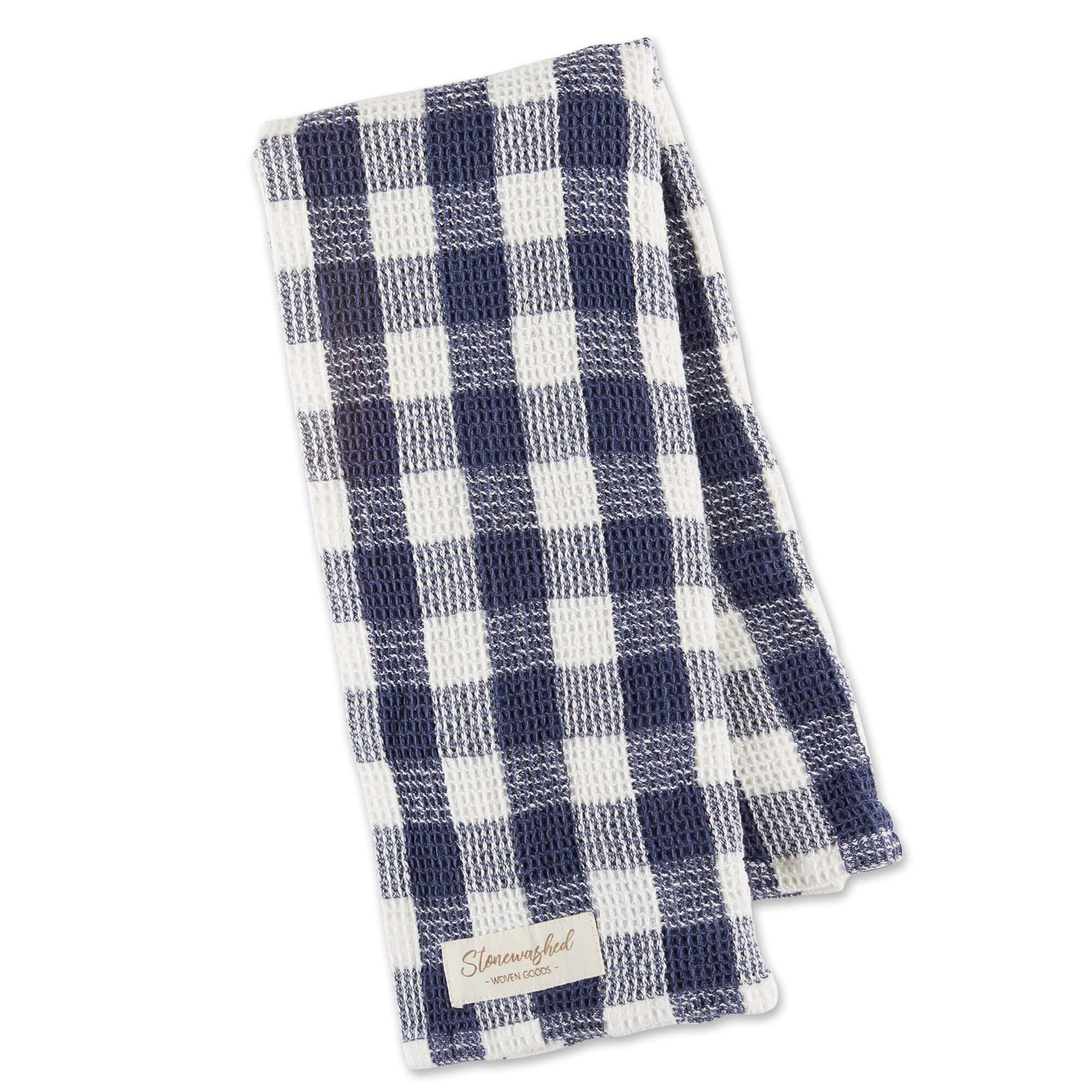 Denim Blue Check Waffle Weave Dishtowel Set of 2