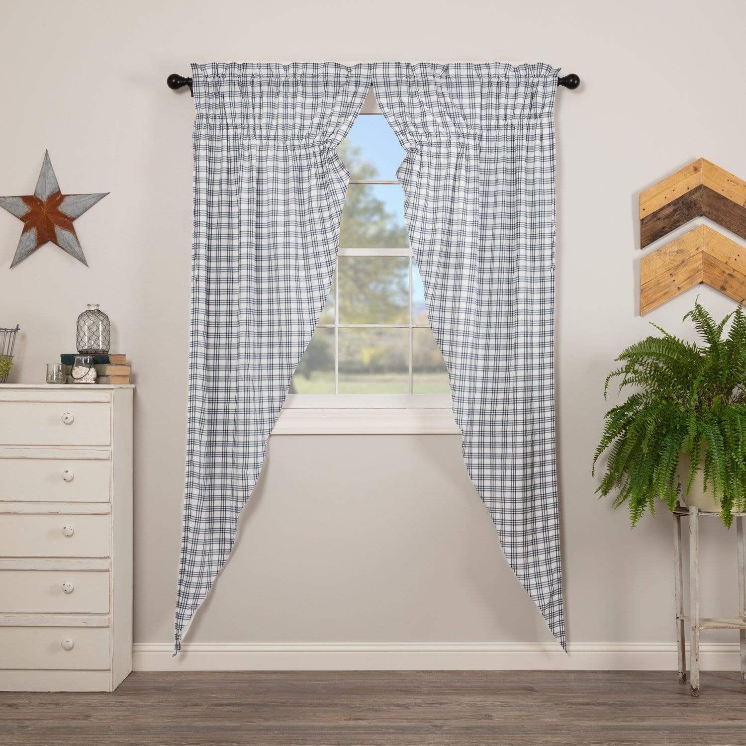 Sawyer Mill Blue Plaid Long Prairie Curtains