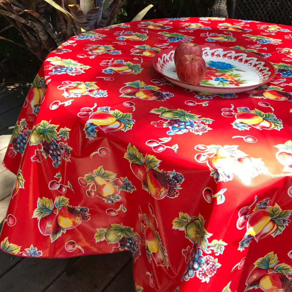 Pears and Apples 68" Round Oilcloth Tablecloth